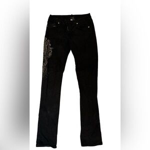 True Religion Black Straight Leg Jeans with Pattern